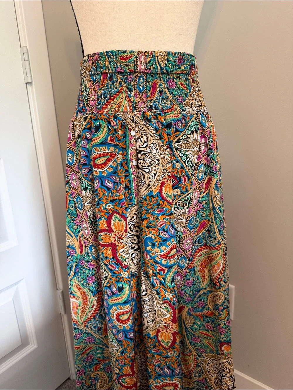 SHEIN Teal Multicolor Paisley Hanky Hem Skirt